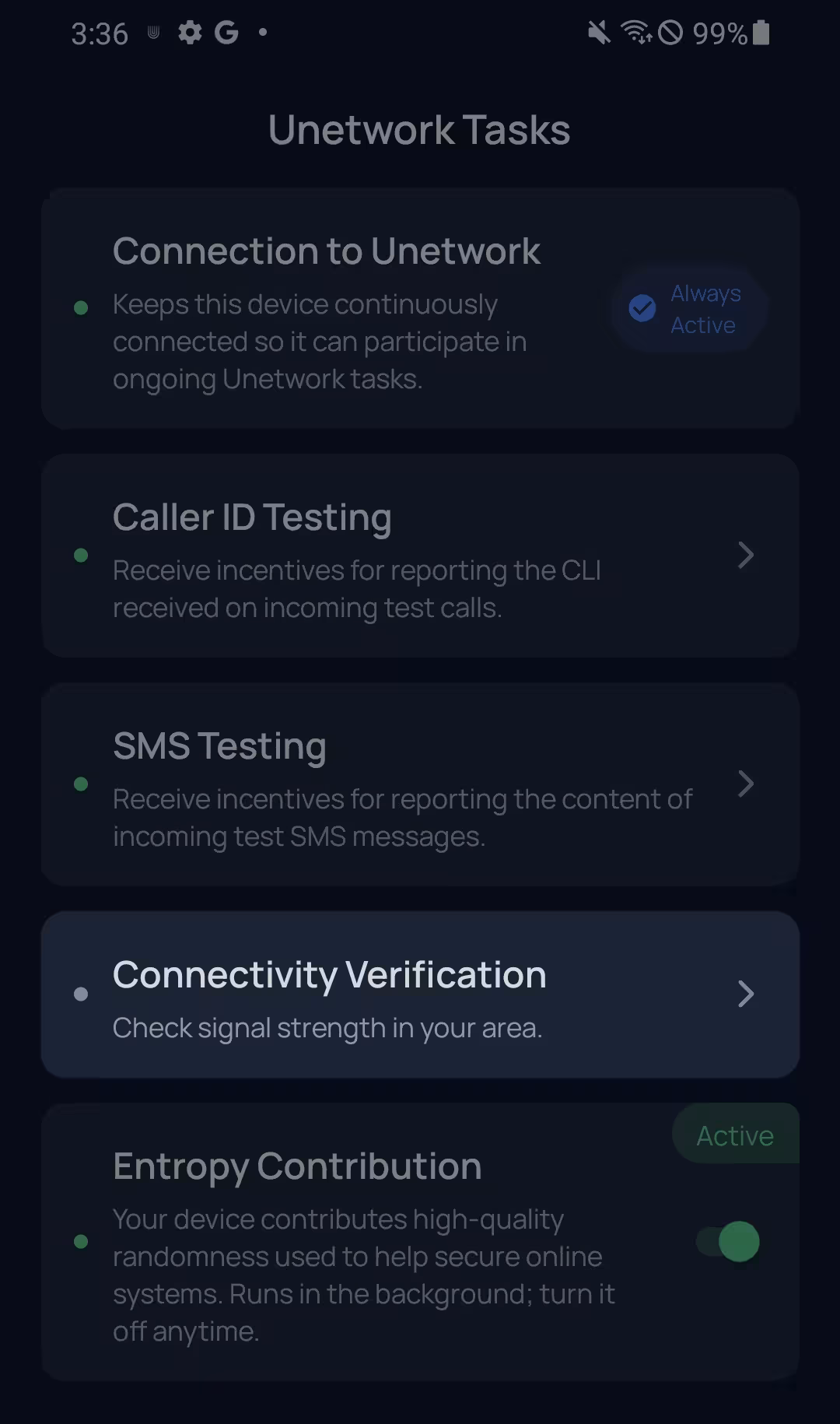 Unetwork Tasks screen showing Connectivity Verification as the Scout entry point