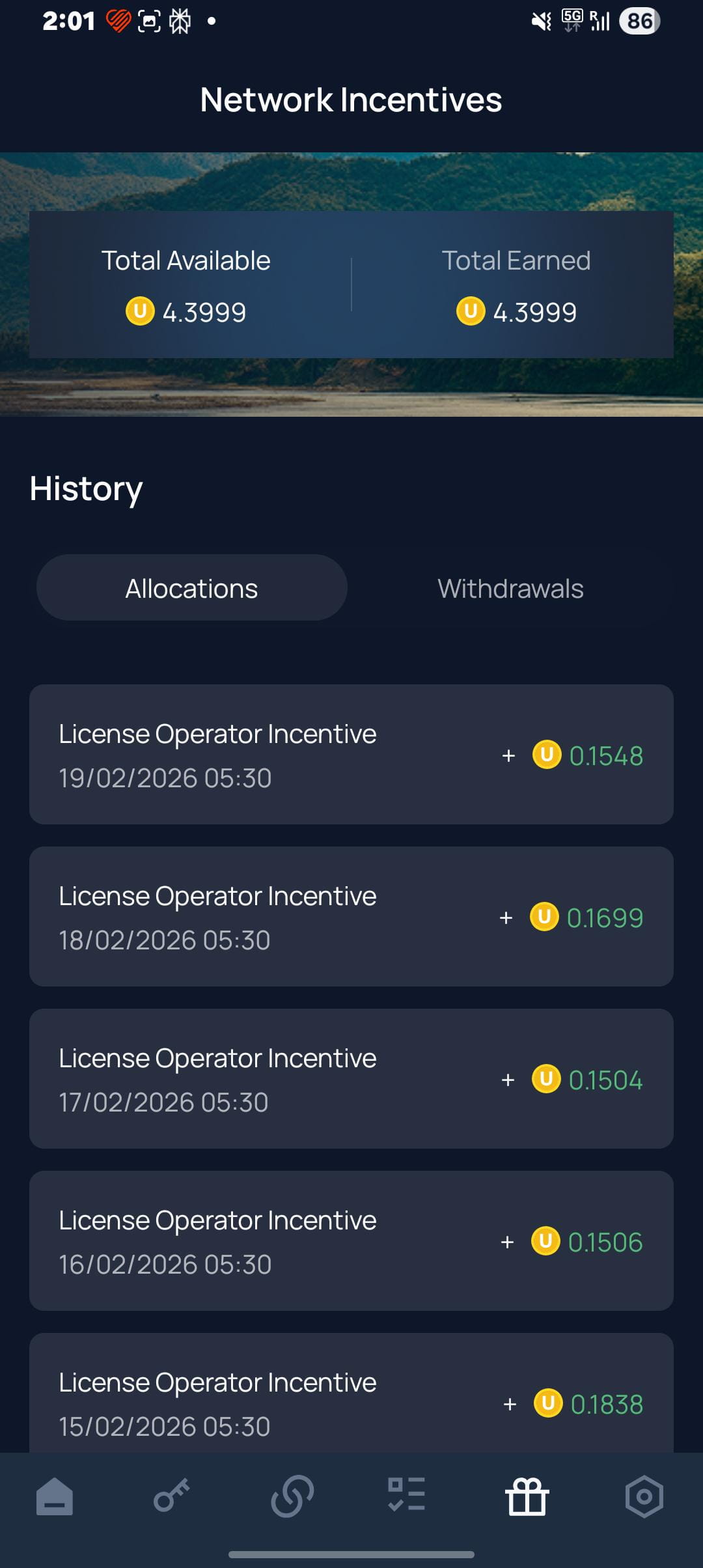 Unetwork App rewards screenshot