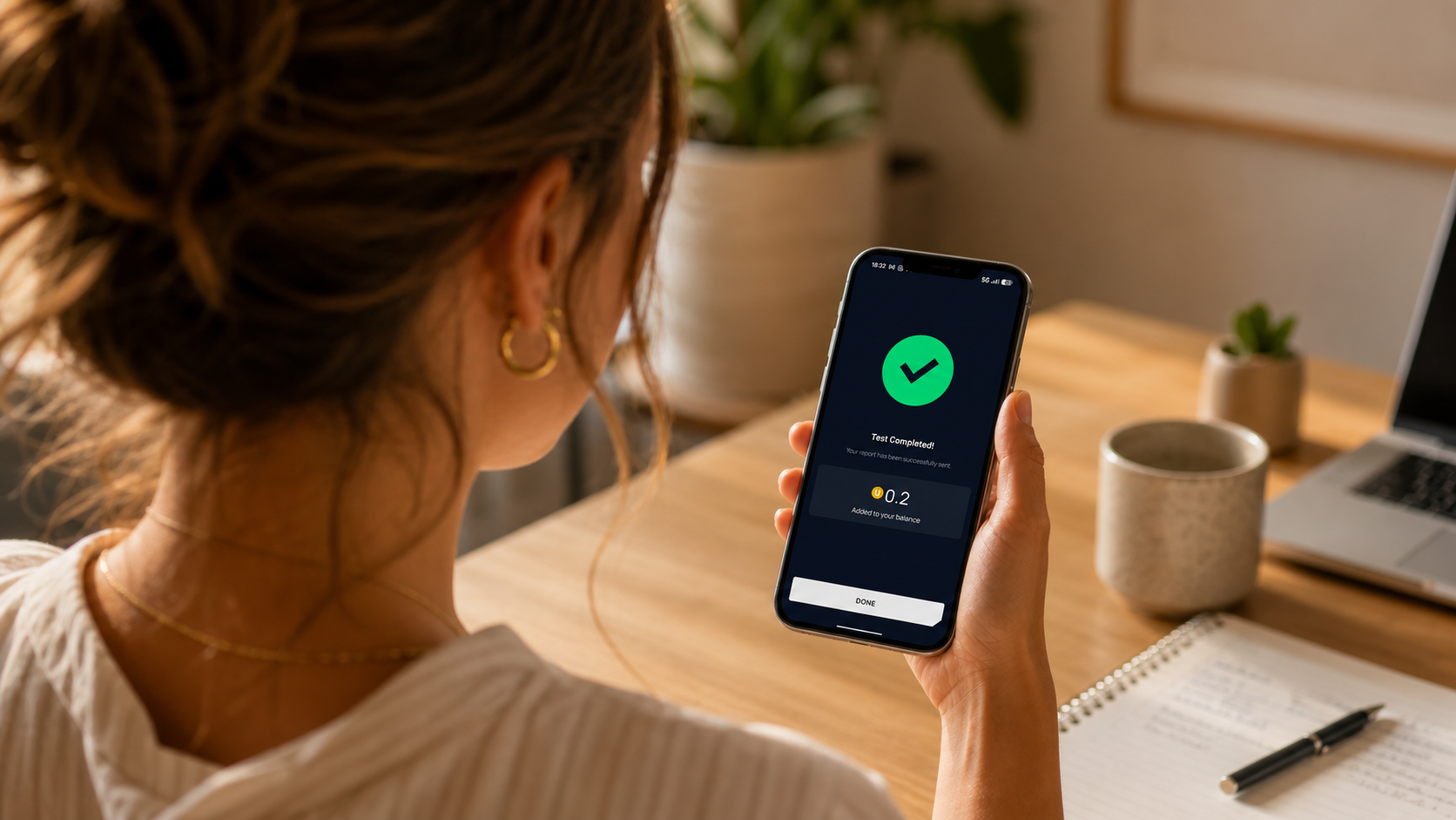 Operator viewing a completed Unetwork task on a phone at home